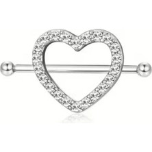 Jaida Moda Kadın Gümüş Kalp Zirkon Taşlı Çelik Nipple/meme Ucu Piercing