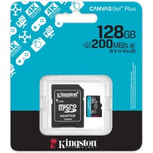 Kingston SDCG4-128GB 128GB Microsdxc Canvas Go Plus Gen4 200MB-S A2 U3 V30 Card + Adp Hafıza Kartı