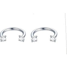Jaida Moda Unisex Gümüş Zirkon Taşlı 2'li Set Septum Helix Body Çelik Piercing