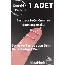 Jaida Moda Gümüş Kristal Taşlı ve Spike Uçlu Helix Tragus Çelik Piercing
