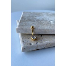 Jaida Moda Kadın Gold Zirkon Taşlı Çelik Göbek Piercing