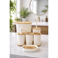 Feyza Design Bambu Beyaz 6'lı Safir Banyo Seti, Duvara Yapışkanlı, Şık ve Doğal