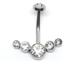 Jaida Moda Kadın 316L Cerrahi Çelik Beş Taşlı Gümüş Göbek Piercing