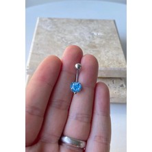 Jaida Moda Kadın Gümüş Mavi Taşlı Çelik Göbek Piercing