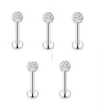 Jaida Moda Unisex Gümüş Kristal Taşlı 5’li Set Tragus Helix Labret Çelik Piercing