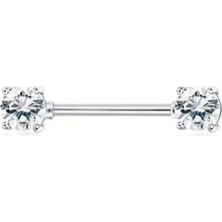 Jaida Moda Kadın Gümüş Iki Ucu Zirkon Taşlı Çelik Nipple/ Meme Ucu Piercing