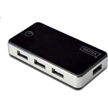 Digitus Da-70222 7 Port Usb Hub, Usb 2.0, Siyah-Gümüş Renk, Güç Adaptörlü, Plastik