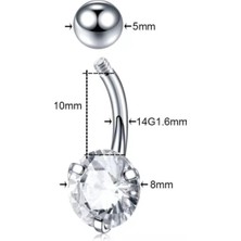Jaida Moda Kadın Zirkon Taşlı 316L Cerrahi Çelik Göbek Piercing