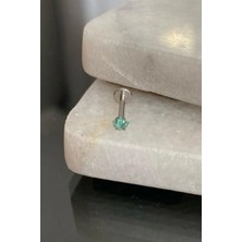 Jaida Moda Unisex Gümüş Cerrahi Çelik Yıldız Su Yeşili Taşlı Tragus Labret Helix Piercing