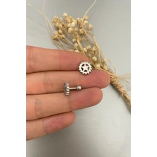 Jaida Moda Unisex Gümüş Cerrahi Çelik Çark Yıldız Figürlü Tragus Helix Piercing
