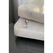 Jaida Moda Unisex Gümüş Cerrahi Çelik Şeffaf Kalp Taşlı Tragus Labret Helix Piercing