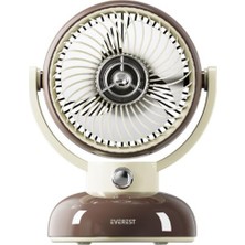 Dukkanıum Everest EFN12 Kahve 1200MAH 3 Hız Kademe LED Işıklı Retro Masaüstü USB Fan