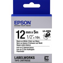 Maxdora Epson LK-4WBQ Ütüyle Transfer Beyaz Üzeri Siyah 12MM 9metre Etiket
