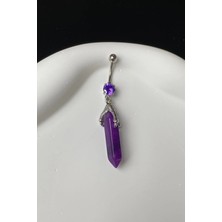 Jaida Moda Kadın 316L Cerrahi Çelik Ametist Taşlı Göbek Piercing