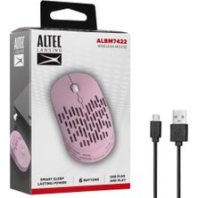 Cash Dukkan Altec Lansing ALBM7422 Pembe 2.4ghz Şarj Edilebilir Tek Renkli 1600DPI Optik Kablosuz Mouse