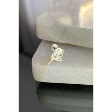 Jaida Moda Unisex Gümüş 316L Cerrahi Çelik Gül Figürlü Tragus Labret Helix Piercing