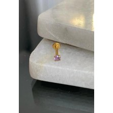 Jaida Moda Unisex Gold Cerrahi Çelik Yuvarlak Mor Taşlı Tragus Labret Helix Piercing