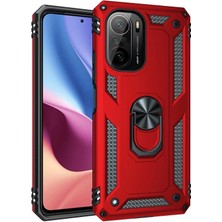 xirshop Xiaomi Poco F3 Kılıf Sofya Yüzüklü Silikon Kapak - Kırmızı