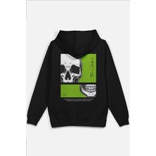 Overoz Skull Kurukafa Sırt Baskılı Kapüşonlu Yarı Oversize Unisex Sweatshirt Siyah Hoodie 1208