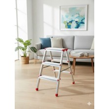 CMS Cömert Merdiven Alüminyum Çift Çıkışlı Merdiven 3 Basamak | Kaymaz Ayaklı | Endüstriyel Tip