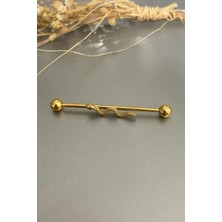 Jaida Moda Unisex Gold Yılan Figürlü Çelik Industrial Köprü Piercing 38 mm