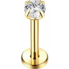 Jaida Moda Kadın Gold Çelik Tek Taşlı Tragus Helix 8mm Piercing