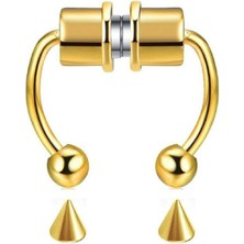 Jaida Moda Unisex Gold Paslanmaz Çelik Deliksiz Fake Mıknatıslı Piercing