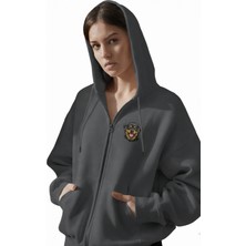 Muhtar Store Kadın Rottweiler Baskılı Oversize Fermuarlı Hoodie
