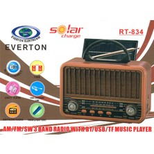 Rory Everton RT-834 Bluetooth Radyo-Tf Card-Usb-Kumandalı Nostaljik Radyo Solar Güneş Panelli