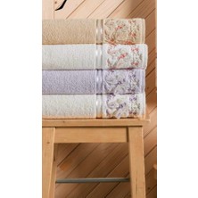 Arliva Home Bukle 3 D Nakışlı Ipek Kadife Bordürlü 4 Lü 50X90 El Yüz Havlusu