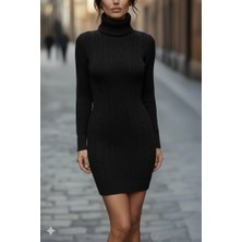 Barış Beauty Kadın Uzun Kollu Balıkçı Yaka Kısa Triko Elbise