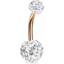 Jaida Moda Kadın Gold Kristal Taşlı Çelik Göbek Piercing