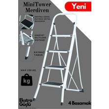 Ertekpa Minitower 4 Basamaklı Metal Merdiven - Ekstra Güçlü 150 kg Kapasiteli Beyaz