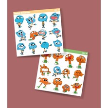 Minithingsart Watterson Darwin-Gumball-Çizgifilm Sticker Set 2li Parlak Kağıt- Çizgi Dizi Etiket Süsleme