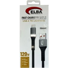 Zemira Elba ELB120-4 120W Lightning To USB 1mt Siyah Örgülü Şarj Kablosu ( Data Veri )