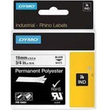 MK Beykoz Dymo 18484 Rhinopro Sabitpolyester Şerit 19MMX5,5M Beyaz-Siyah