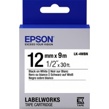 Zemira Epson LK-4WBN Standart Beyaz Üzeri Siyah 12MM 9metre Etiket