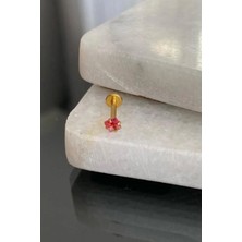 Jaida Moda Unisex Gold Cerrahi Çelik Kare Pembe Taşlı Tragus Labret Helix Piercing