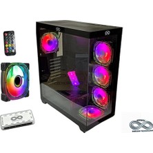 CT Stones Aztech AZT101 B 5 x Rgb Fan Uzakdan Kumanda Siyah Akvaryum Gamin Kasa Temper Cam , Rgb Switch