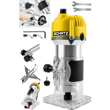 Schatz 600W Bakır Sargılı 6 Kademe Devir Ayarlı Formika Traşlama Avuç Freze Makinesi 6 mm Pens Sarı
