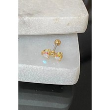 Jaida Moda Kadın 316L Cerrahi Çelik Ikili Zirkon Taşlı Tragus Helix piercing