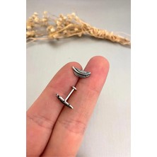 Jaida Moda Unisex Gri Çelik Gotik Tüy Model Helix Kıkırdak Piercing