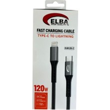 Zemira Elba ELB120-2 120W Type-C To Lightning 1mt Siyah Örgülü Şarj Kablosu (( Data Veri )