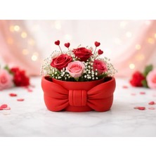 Genç 3D Romantik Kalp ve Fiyonk Tasarımlı Çiçek Kasesi | Estetik Dekoratif Saksı | Tarzı Kalpli Sunum Objesi