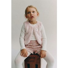 Magu Kız Çocuk Pamuklu Pudra Peluş Yelek ve Şort Takım – Ribana Uzun Kollu Body Dahil