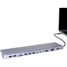 AK-SA-STR Vcom CU4703 Type-C To USB3.0-3+USB2.0-2+VGA+RJ45+SD+TF+AUDIO+HDMI+DP+USB-C Data-2+Usb-C Çoklayıcı