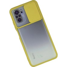 No35 Newface Xiaomi Redmi Note 10 Kılıf Palm Buzlu Kamera Sürgülü Silikon - Sarı