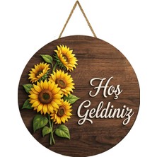 Marnello Consept "hoş geldiniz" Kapı Süsü - Ayçiçek Desenli Ahşap Mdf 2d Baskı