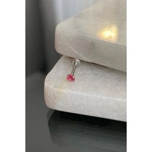 Jaida Moda Unisex Gümüş Cerrahi Çelik Yuvarlak Pembe Taşlı Tragus Labret Helix Piercing