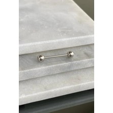 Jaida Moda Unisex Cerrahi Çelik Gümüş Renk Dil Piercing 16 mm Parlak Yüzeyli Aksesuar